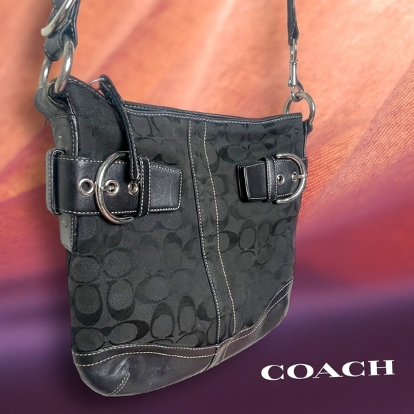 Authentic Coach Signature Black Jacquard Duffle Shoulder Bag - Picture 1 of 16